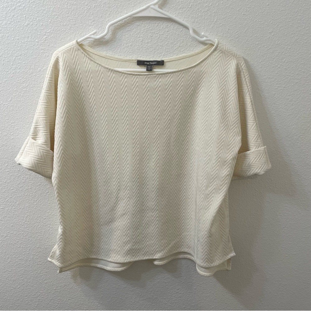 Blue tassel blouse white small
